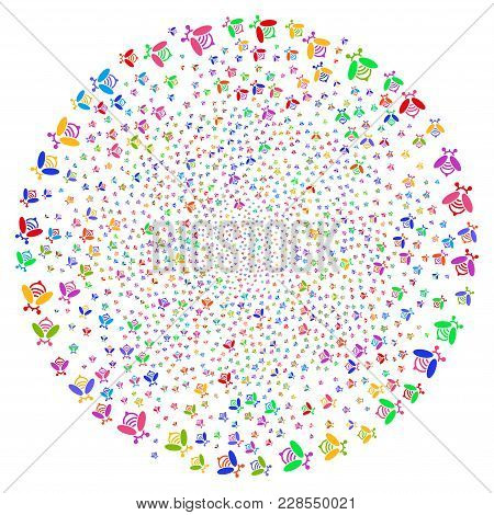 Attractive Bee Cycle Bang. Impressive Cycle Combined By Randomized Bee Elements. Vector Illustration