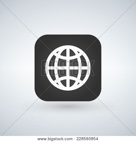Globe Icon Over Black App Button With Shadow, Vector Illustration