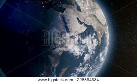 Planet Earth With Sun Rising From Space. The Earth From Space Showing All They Beauty. Extremely Det