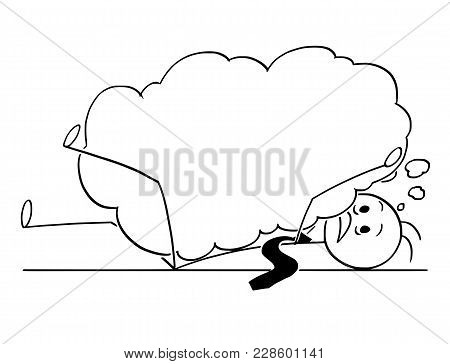 Cartoon Stick Man Drawing Conceptual Illustration Of Businessman Who Is Overburdened And Buried By L