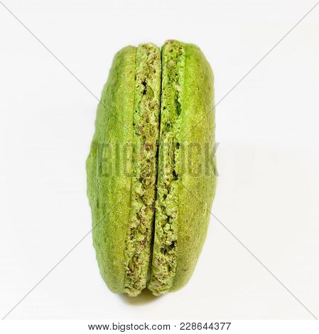 Colorful Macaroon Pistachio Cookies On White Background