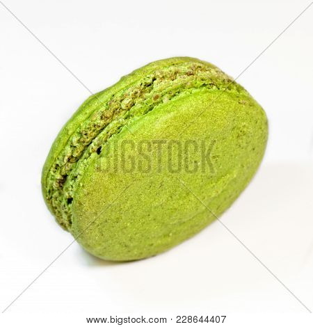 Colorful Macaroon Pistachio Cookies On White Background