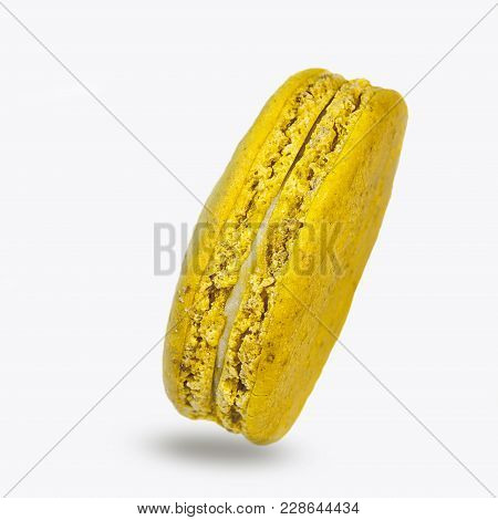 Colorful Macaroon Cookies Yellow On White Background