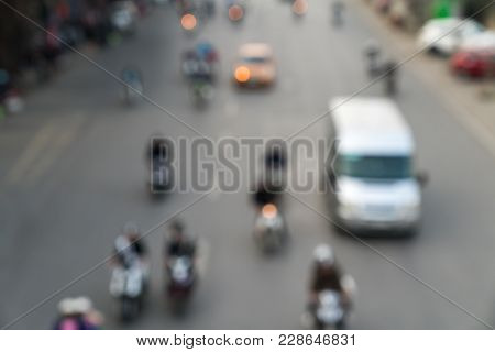 Blurred Aerial View Of Traffic On Hanoi Street