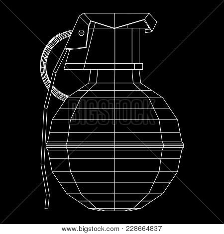 Hand Bomb Frag Grenade Wireframe Low Poly Mesh Vector Illustration