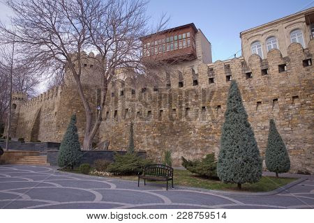 The Fortress Gates Of The Old City In The Illumination . Icheri Sheher In Baku. Azerbaijan . Gate Of