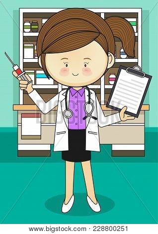 The Doctor At The Hospital- Vector Illustration