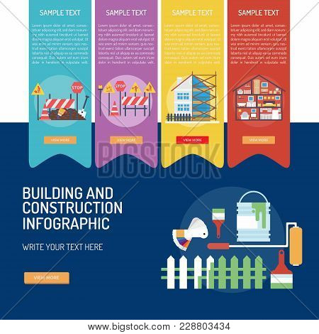 Building And Construction | Set Of Vector Infographic Illustration Use For Building, Construction, A