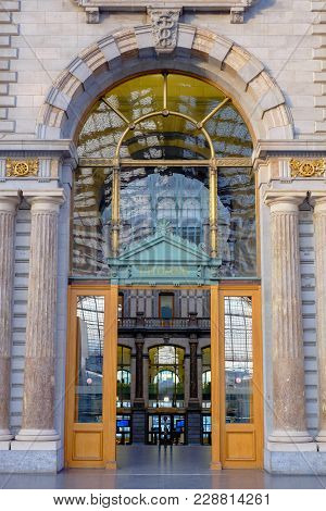 Antwerp, Belgium - February 2018: Tourists And Commuters Travelling By Train Seen In The Inside Of T