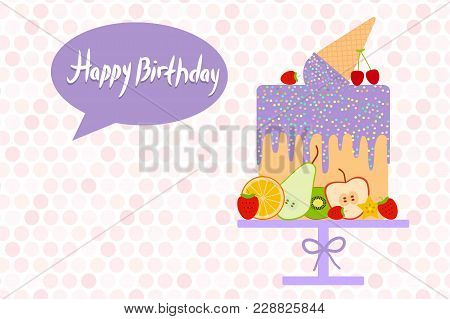Card Design - Birthday, Valentine's Day, Wedding, Engagement. Sweet Cake, Kawaii  Lilak Ice Cream Wa