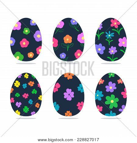 Set Of Easter Eggs With Colorful Paintings. Vivid Ornament Of Festive Food