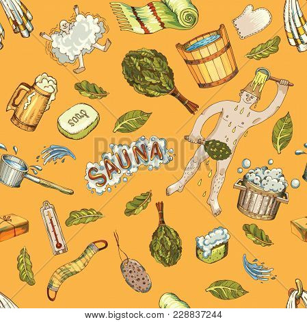 Hand Drawn Collection Of Bath Accessories. Big Set Of Sketch Objects. Vector Illustration With Hygie