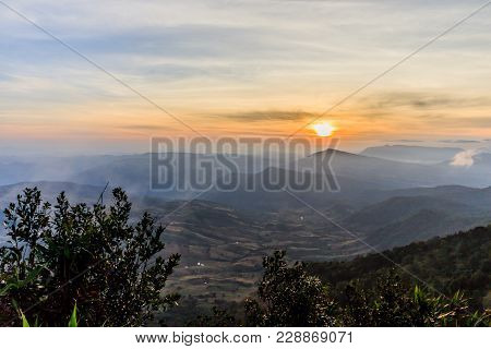 Sunrise View Of Landscape At Tropical Mountain Range Phu Rua National Park Loei Thailand