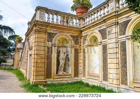 Close Up Wall And Stairs In Villa Doria Pamphili, Roma, Italy