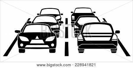A Traffic Jam On The Road During Rush Hour. Vector Illustration