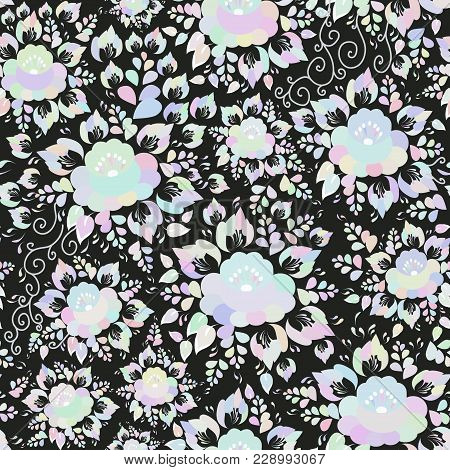 Vintage Shabby Chic Spring Romantic Decoration, Pastel, Seamless Pattern With Pink Blue Lilak And Wh