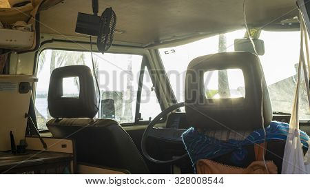 Bocas Del Toro, Panama - September 11th, 2018: Inside The Classic T3 Vw With Driver And Passangers S