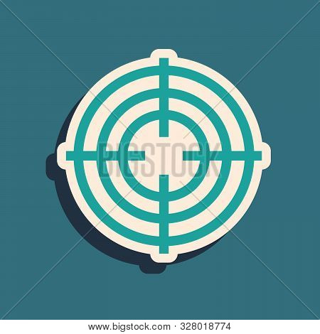 Green Target Sport For Shooting Competition Icon Isolated On Blue Background. Clean Target With Numb