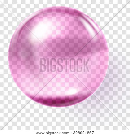 Realistic Pink Glass Ball. Transparent Pink Sphere