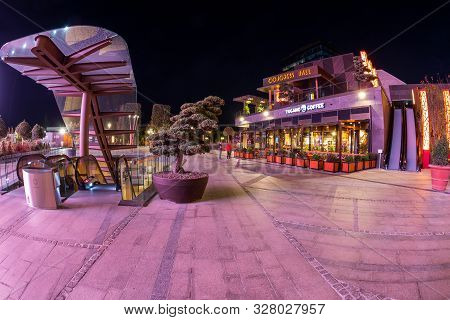 Timisoara, Romania - September 30, 2019: Night View Of Iulius Town, A City In A City, New Concept Th
