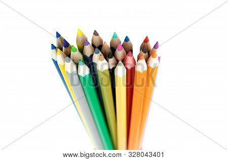 Collection Of Crayon De Couleur For Drawing At White Background, Multi Color Pencil