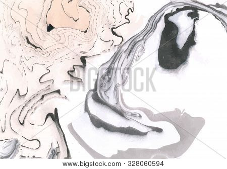 White, Grey And Ochre Marble Background. Decorative Vector Acrylic Texture. Ink Marble Texture. Abst