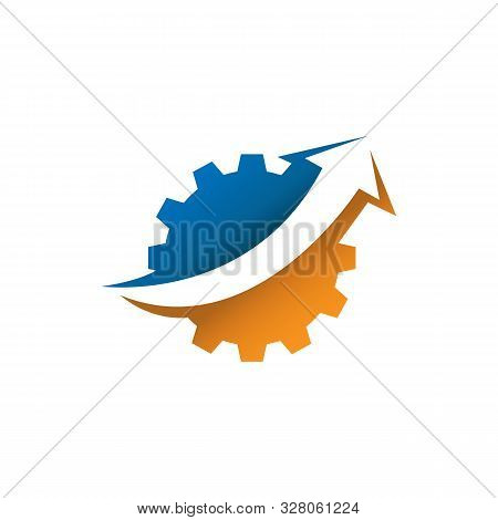 Business Finance Logo Graph Bar Arrow Inside Cog Gear Design Vector