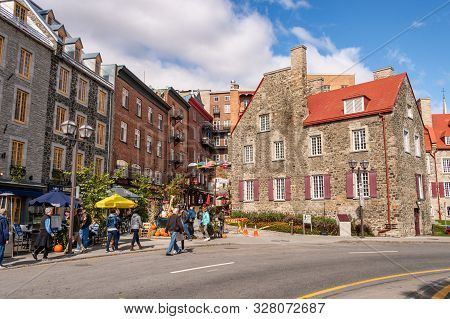 Quebec City, Canada - 4 October 2019: Traditional Stone Houses On Boulevard Champlain In The Petit C