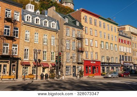 Quebec City, Canada - 4 October 2019: Traditional Stone Houses On Boulevard Champlain In The Petit C