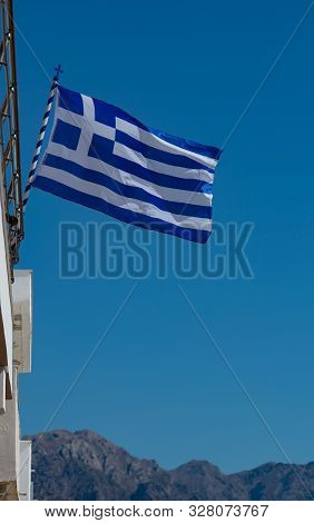 Greece Flag On A Building In Kardamaina Kos