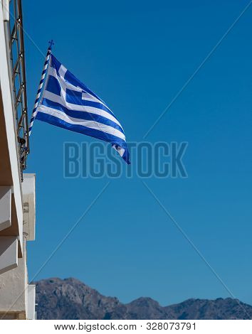 Greece Flag On A Building In Kardamaina Kos