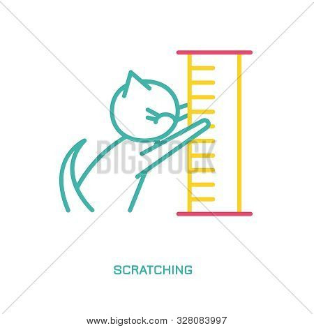 Naughty Cat Scratching Claws. Bad Behavior Of Domestic Animal Or Pet. Funny Scene. Cartoon Character