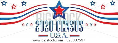 2020 Census United States Of America Banner Art With Stars And Stripes