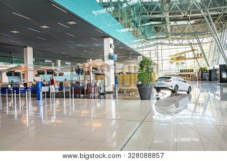 Bratislava, Slovakia - October 6 2019: Empty Check-in Area Of Departure Hall Of Bratislava Airport T