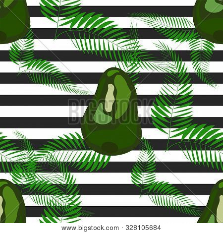 Organic Vegetarian Avocado Seamless Repeating Pattern - Flat Style Illustration