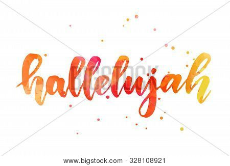 Hallelujah Handwritten Modern Calligraphy Lettering. Orange Colored With Dots Decoration
