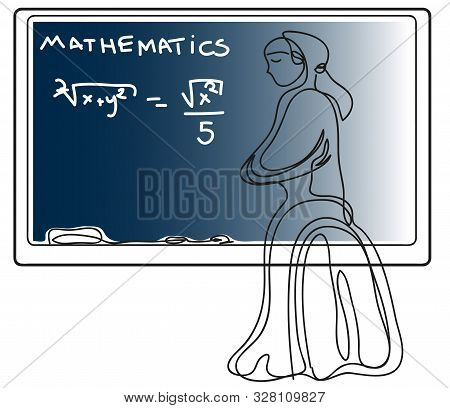 Simple Line Illlustrtation Of Math Teacher And Blacboard