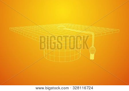 Education Graduation Academic Cap. Wireframe Low Poly Mesh Vector Illustration.