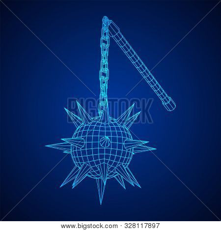 Medieval Chained Mace Ball. Wireframe Low Poly Mesh Vector Illustration.