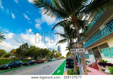 A Bike Lane In Miami Beach, Usa