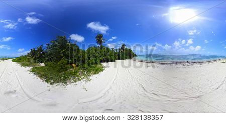 360 Degrees View Of Bois Jolan White Sand On A Sunny Day. Guadeloupe, Caribbean Sea