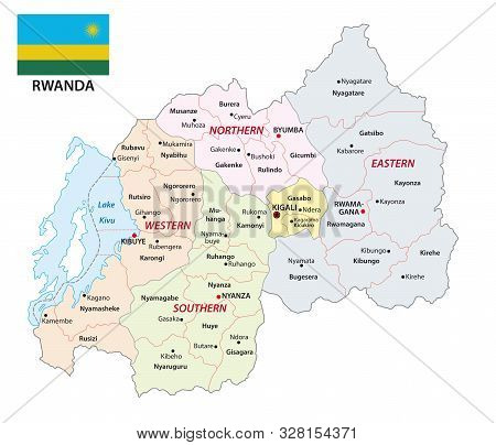 Administrative Map Of The African State Republic Of Rwanda With Flag