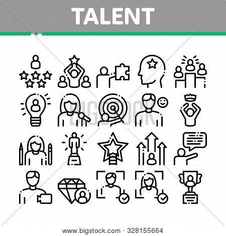 Human Talent Collection Elements Icons Set Vector Thin Line. Idea And Target, Diamond And Star, Sign