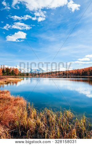 Kidelu Lake In Altai Mountains, Siberia, Russia. Beautiful Autumn Landscape, Fall Season