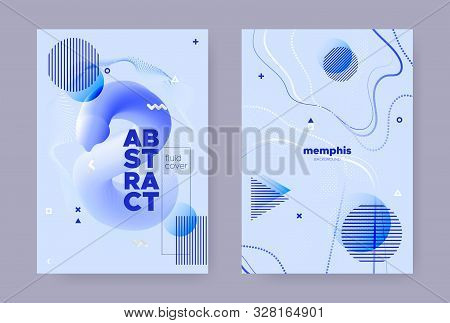 Pastel Abstract Memphis Gradient. Vector Fluid Poster. Wave Pattern. Summer Geometric Template. Abst
