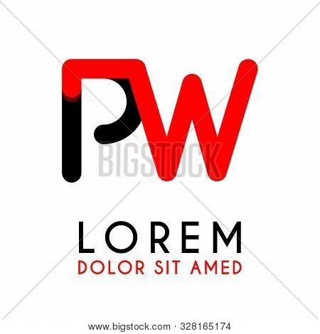 Initial Letter Pw With Red Black And Has Rounded Corners