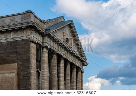 Berlin, Germany - July 27, 2019: Detail Of Pediment Of Pergamon Museum In Museum Island