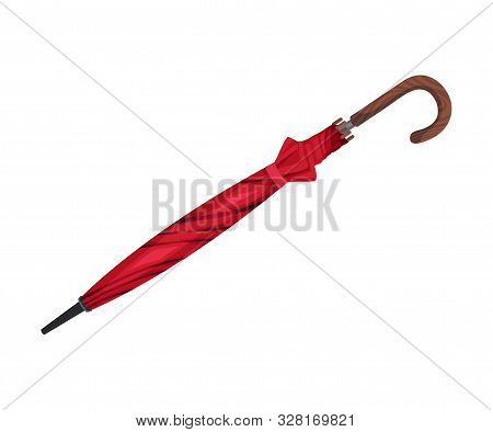 Closed Bright Red Umbrella Vector Illustration Isolated