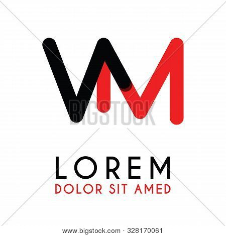 Initial Letter Vm With Red Black And Has Rounded Corners