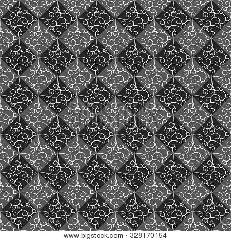A Seamless Vector Abstract Pattern With Grey Diamod Shaped Tiles And Swirly White Texture. Unise Sur